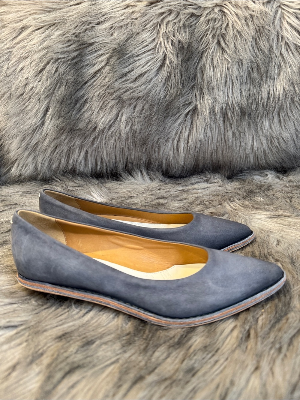 Maison Martin Margiela Suede Pointed-Toe Flats in Gray Size 37 & 1/2”